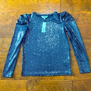 BB Dakota Disco Ball Sparkle Puff Shoulder Party Top Sz S NWT